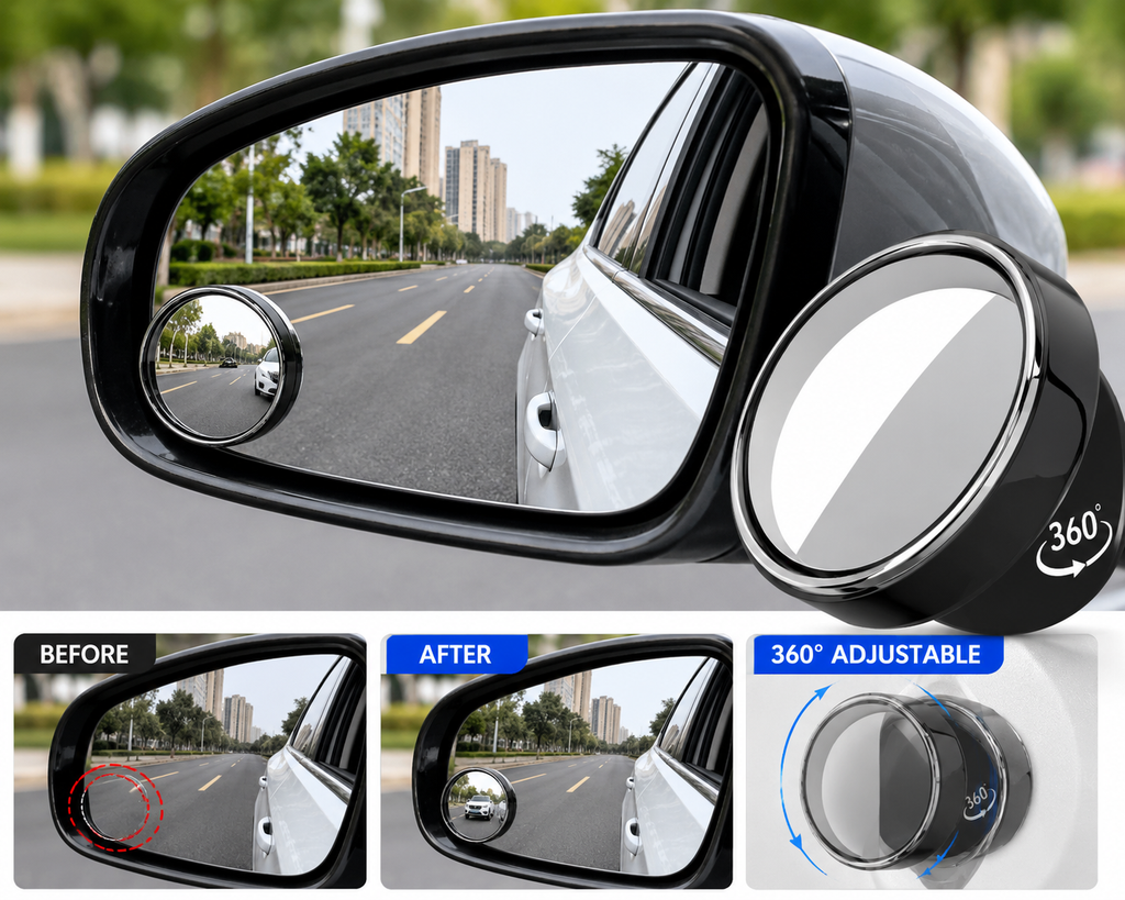 360 degree Blind Spot Round Wide Angle Adjustable Convex Rear View Mirror - Pack Of 2