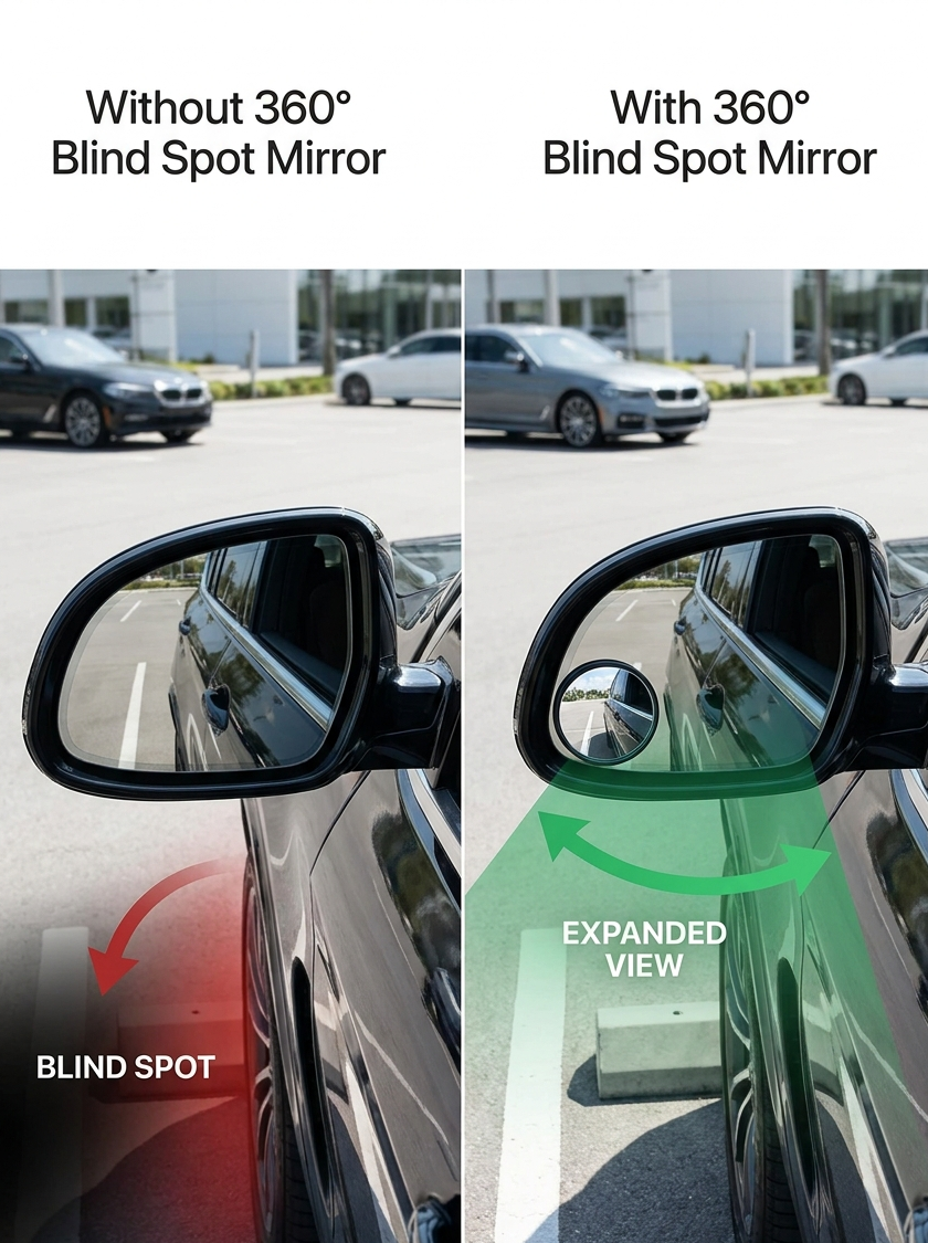 360 degree Blind Spot Round Wide Angle Adjustable Convex Rear View Mirror - Pack Of 2